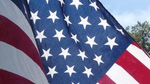 closeup of a waving american flag